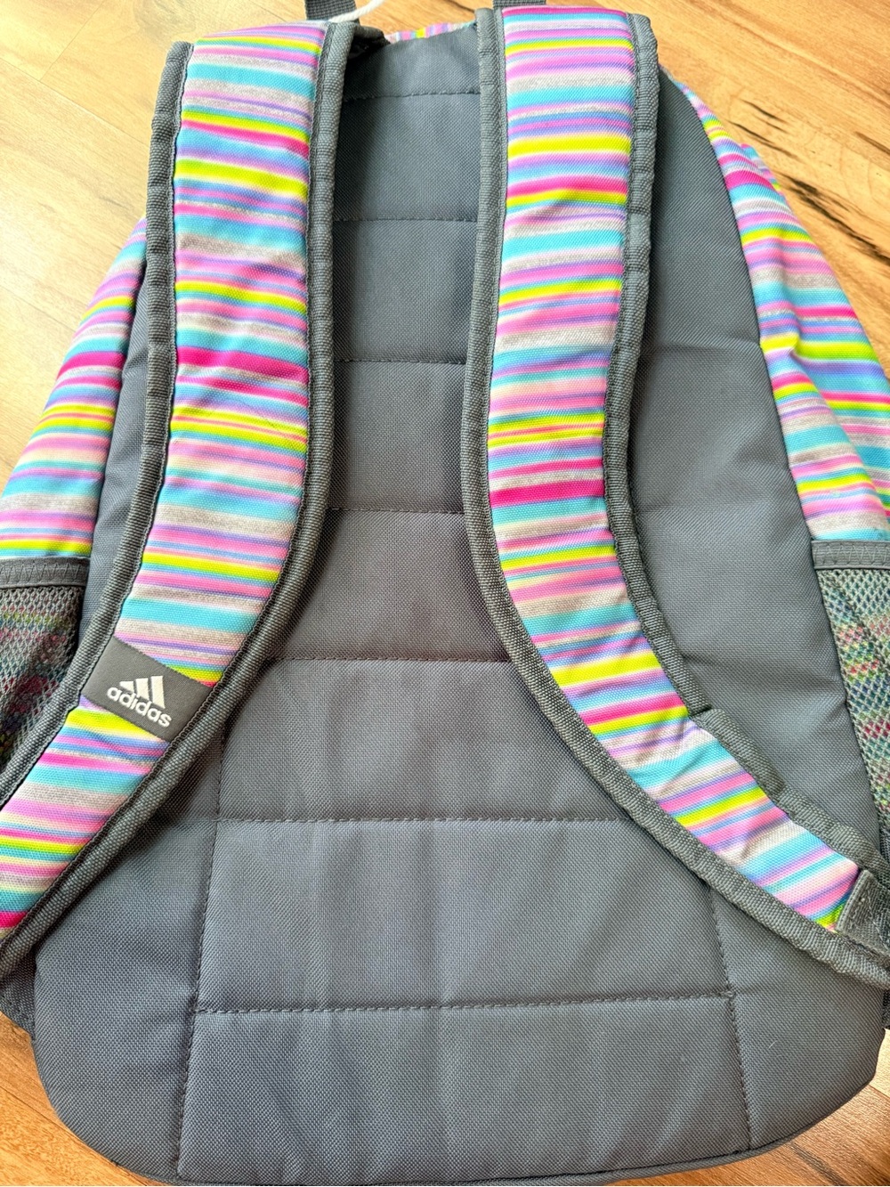 Adidas Multicolor Striped Backpack Gray Bookbag School Travel Laptop Gym 22” - Picture 8 of 10